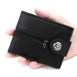 Men's Bifold Magnetic Wallet with Zippered Coin Pouch and Multiple Card Slots (Black)