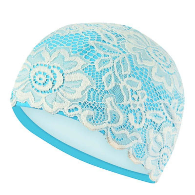 2021 Women Lace Swimming Cap Swim Pool Beach Protect Ears Hair WaterProof PU Bathing Hat For Girls Long Hair Lady Swim Cap