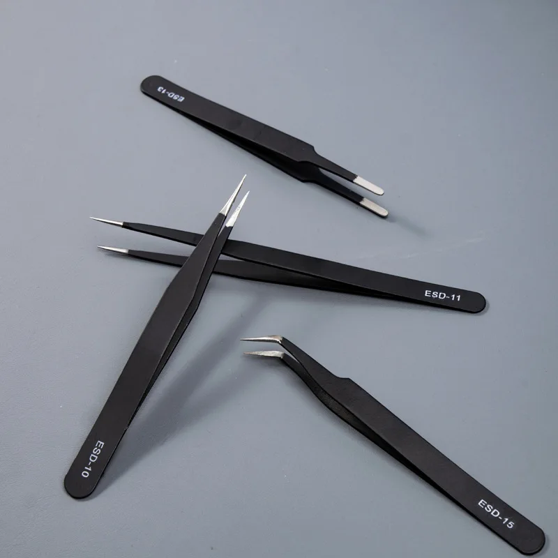 Precision Tweezers esd anti static tweezers 1.5mm Thick Stainless Steel Straight Pointed Electronic Tweezers Precision Thickened Anti-static Tweezers Cusp Elbow