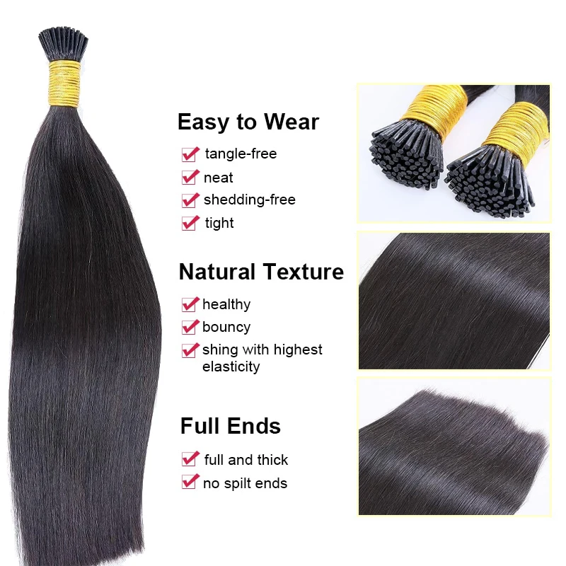 I Tip Human Hair Extension 40g/50g per pack Remy Straight Real Human Hair Extensions Pre Bonded I Tip Extensions