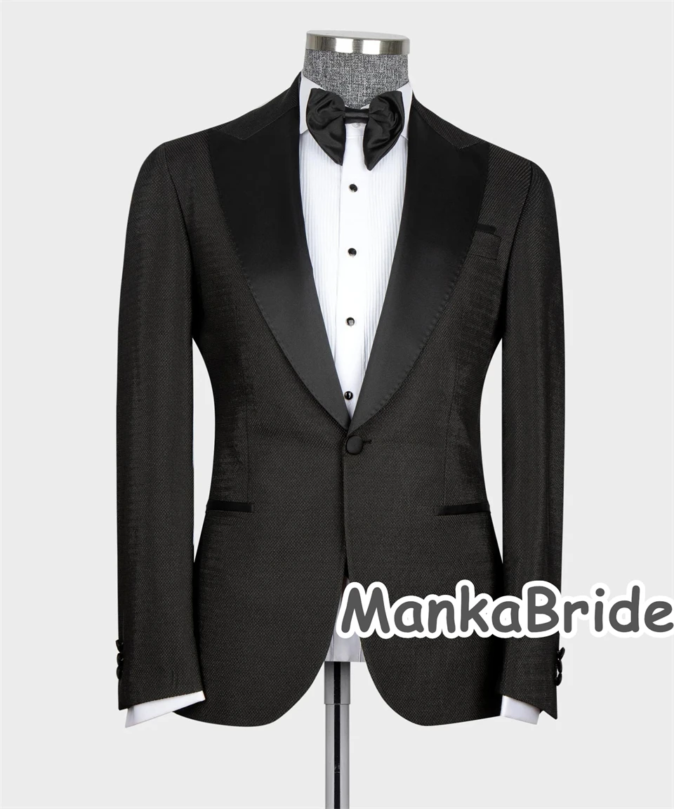 Black Lapeled Groomsman Tuxedo Business Wear Men's Suits 3PCS Blazer Vest Pants Formal Prom Party Suit