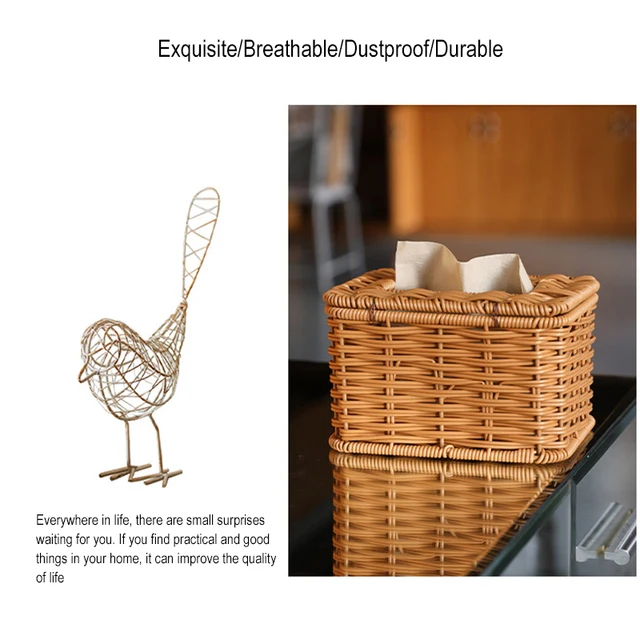 Copertura Per Scatola Di Fazzoletti In Rattan - Decorativa Intrecciata A Mano Per Cucina, Bagno O Ufficio, 14.5x14.5x12.7 Cm - Foto 4