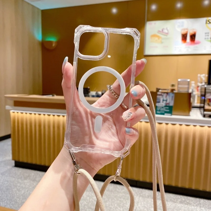 Shockproof Magnetic Crossbody Lanyard Transparent Case