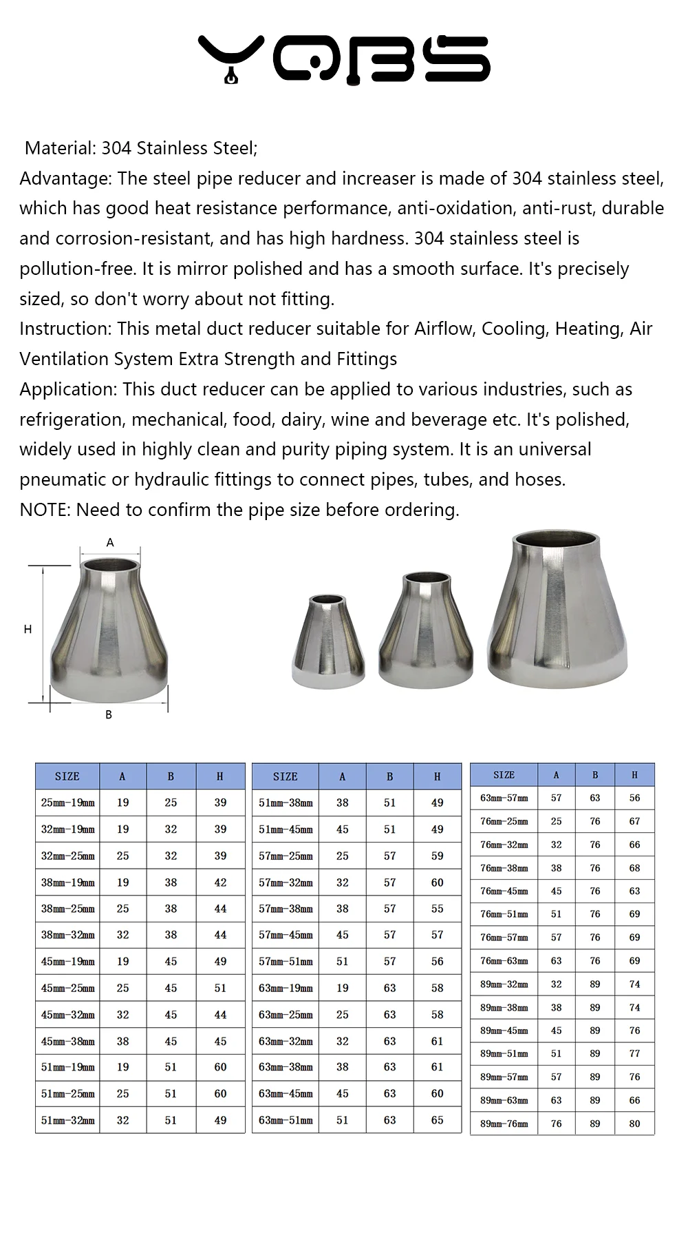 YQBS Weld Concentric Reducer Sanitary 304 Stainless Steel Pipe Connector Fitting – Detail 1