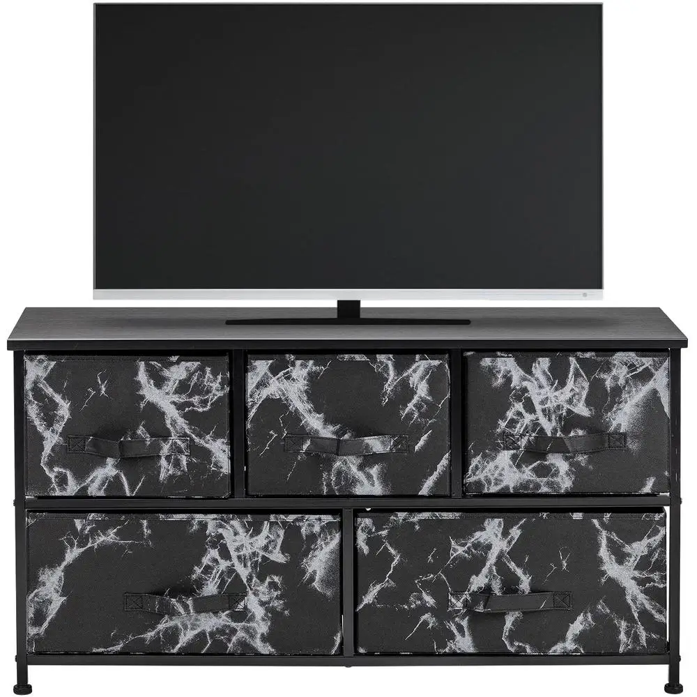 5 Drawer Storage Chest Organizer Marble Pattern Fabric Drawers Lightweight Lightweight Design Home Office Bedroom Living Room 3