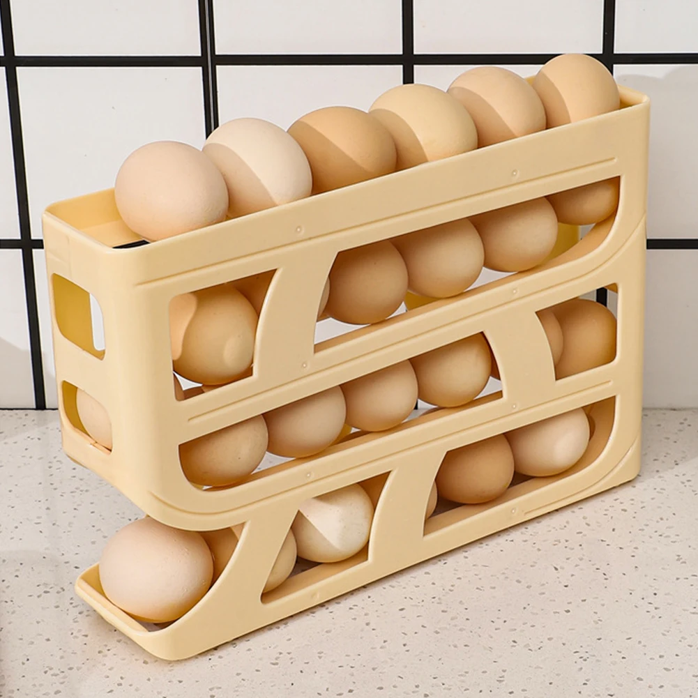 4 Layers Refrigerator Egg Storage Box Large Capacity Kitchen Rolling Eggs Container Rolling Eggs Dispenser for Fridge Countertop