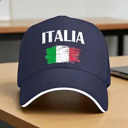 Vintage Italian Flag Unisex Snapback Cap - Classic Summer Baseball Hat - One Size (Navy Blue)