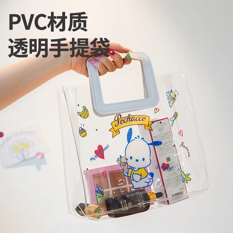 

Cartoon Sanrio PVC Waterproof Handbag Cartoon Kuromi Large Capacity Cosmetic Bag Tote Bag My Melody Hello Kitty Storage Bag