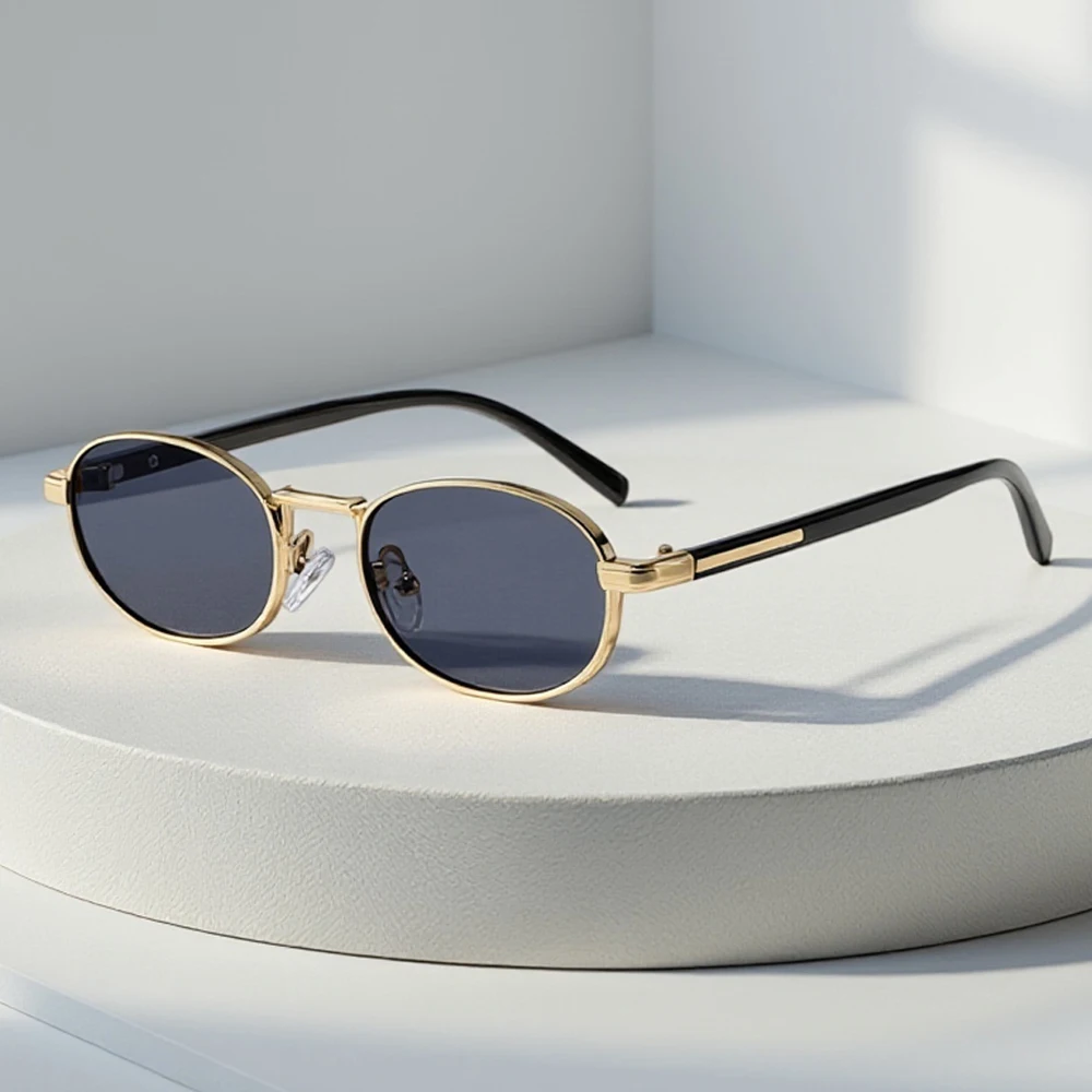 Vintage Oval Metal Sunglasses - Sleek Retro UV400 Protection Shades