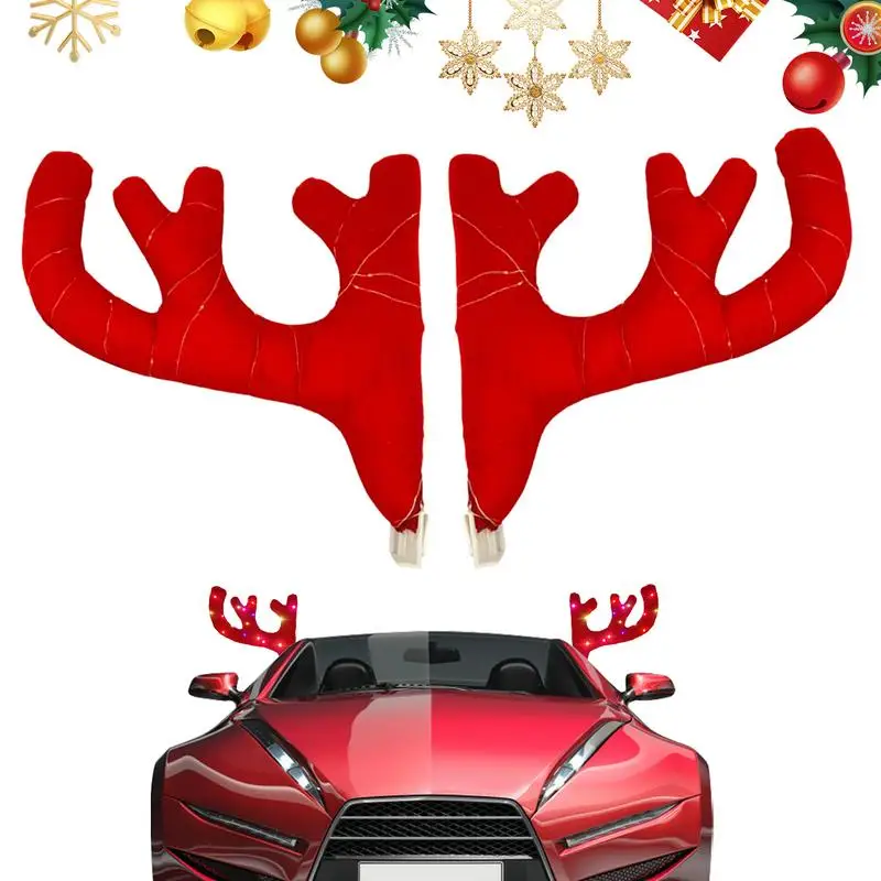 

Auto Decoration Reindeer Kit Reindeer Antler Vehicle Christmas Decor Reusable Glow Decorations Deer Horns Christmas Antlers For