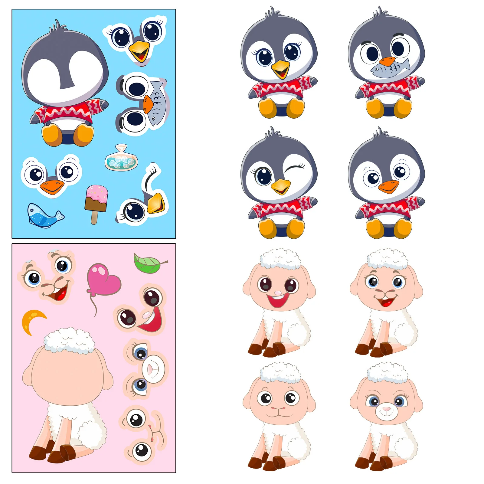 6Sheets Children DIY Puzzle Sticker Games 6 Animals Make A Face Funny Assemble Jigsaw Stickers Kids Educational Toys 3
