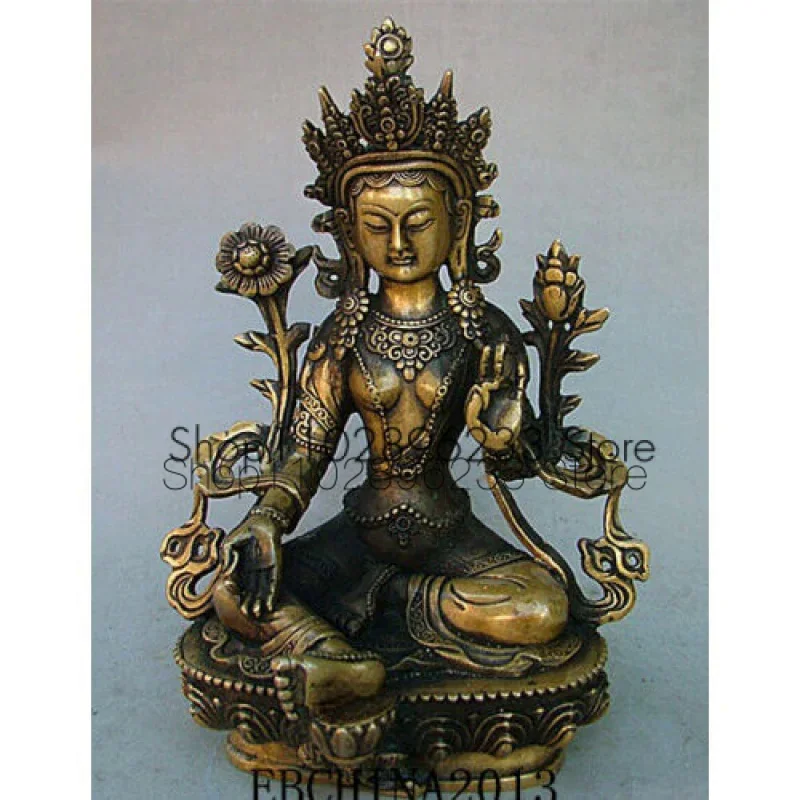 

9" Tibet Bronze Gilt Green Tara Mahayana Buddhism Enlightenment Goddess Statue