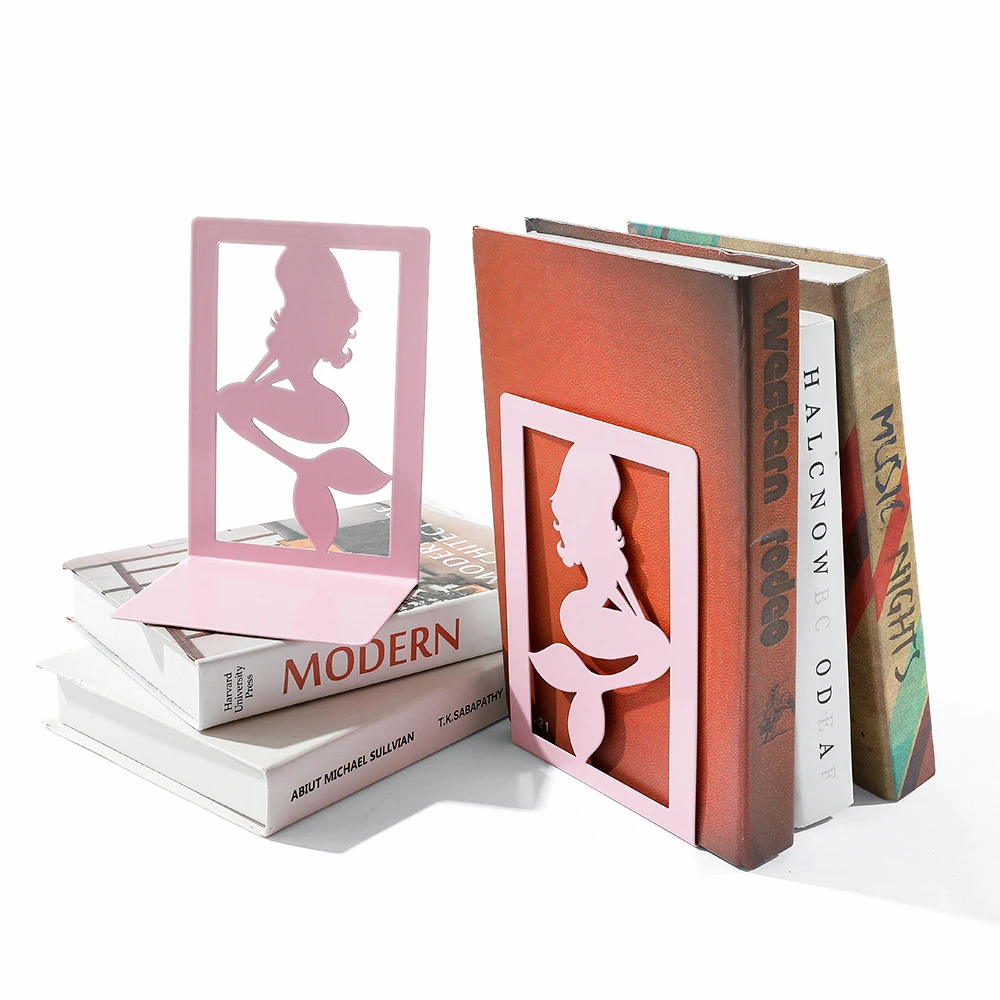 Disney Mermaid Pink Bookend, a pair of L-shaped heavy metal book holders, home and office storage supplies, a gift for loved one