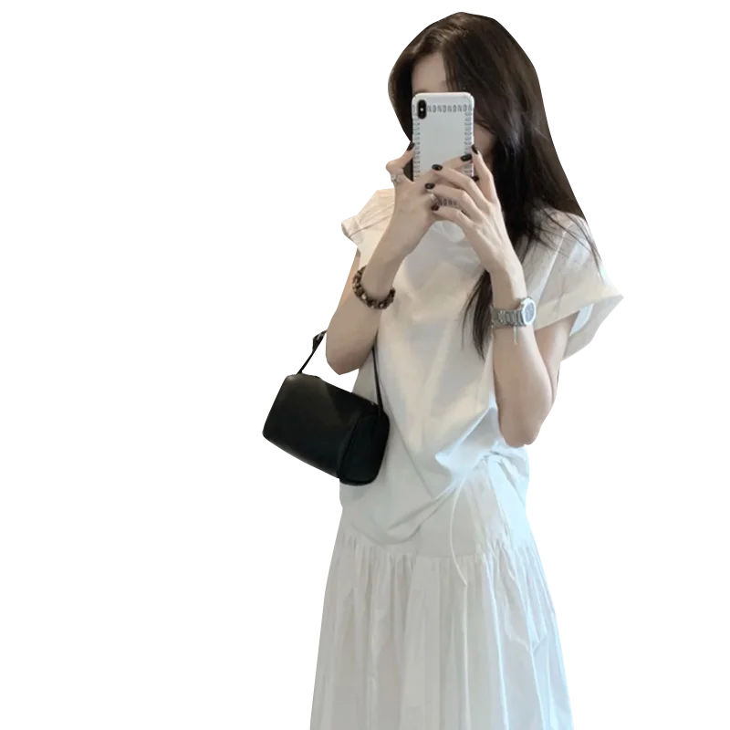 여름 임부복 반팔 상의와 스커트 세트 여성 패셔너블 임산부 의상 투피스 세트 면 소재 이너