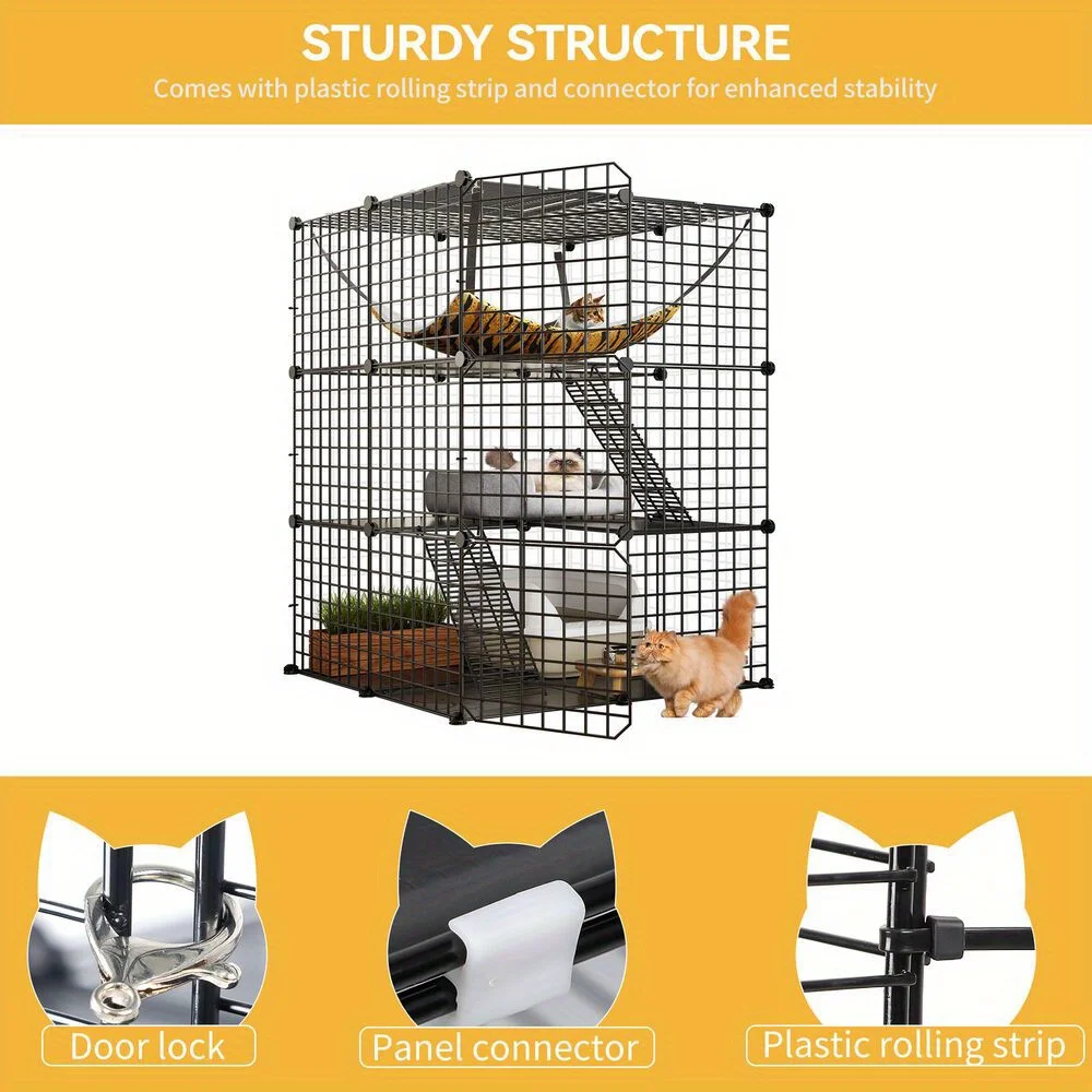 3 Tiers cat Kennels Pet Cage Cat Cage Indoor Cat DIY pet cage Metal Playpen