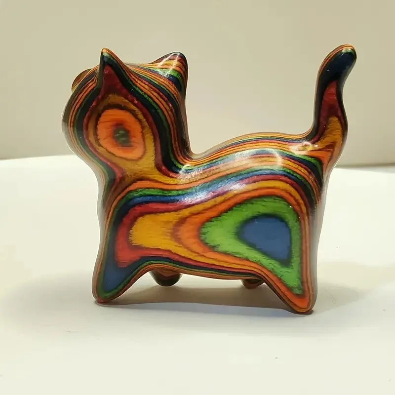Painted Wooden Cat Figurine Home Decor 6