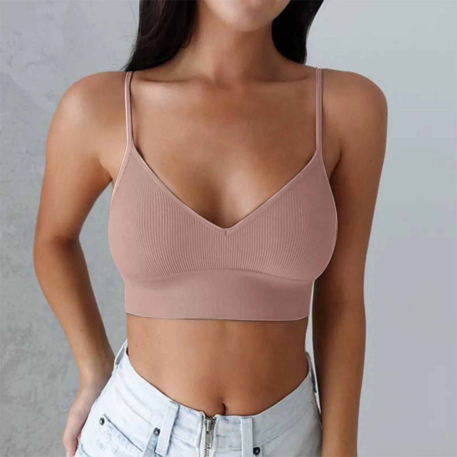 Active Tops for Women Women Padded Bralettes Sports Bras For Pack V Neck Bando Bra For Women Girls Top Cotton Women Tops Pack 5