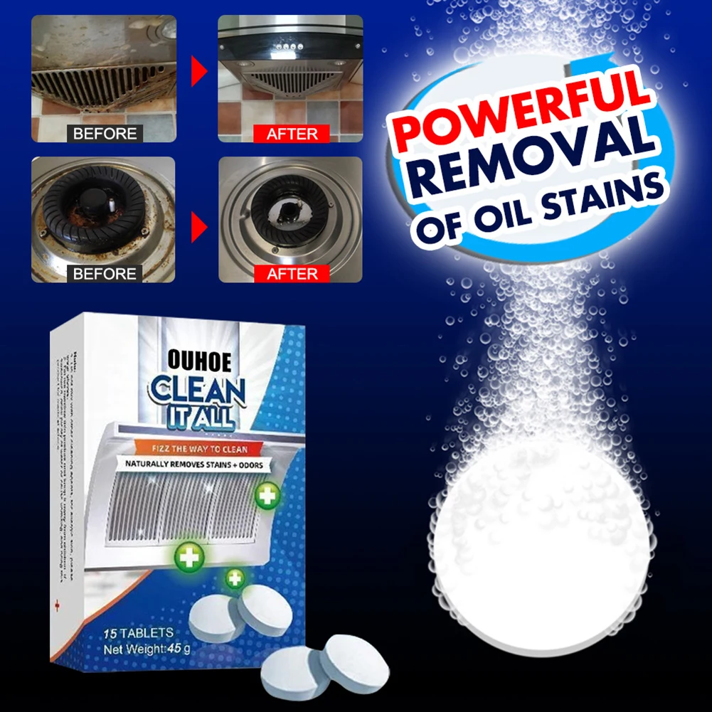 15pcs Clean It All Effervescent Tablet Kitchen Heavy Grease Cleaner