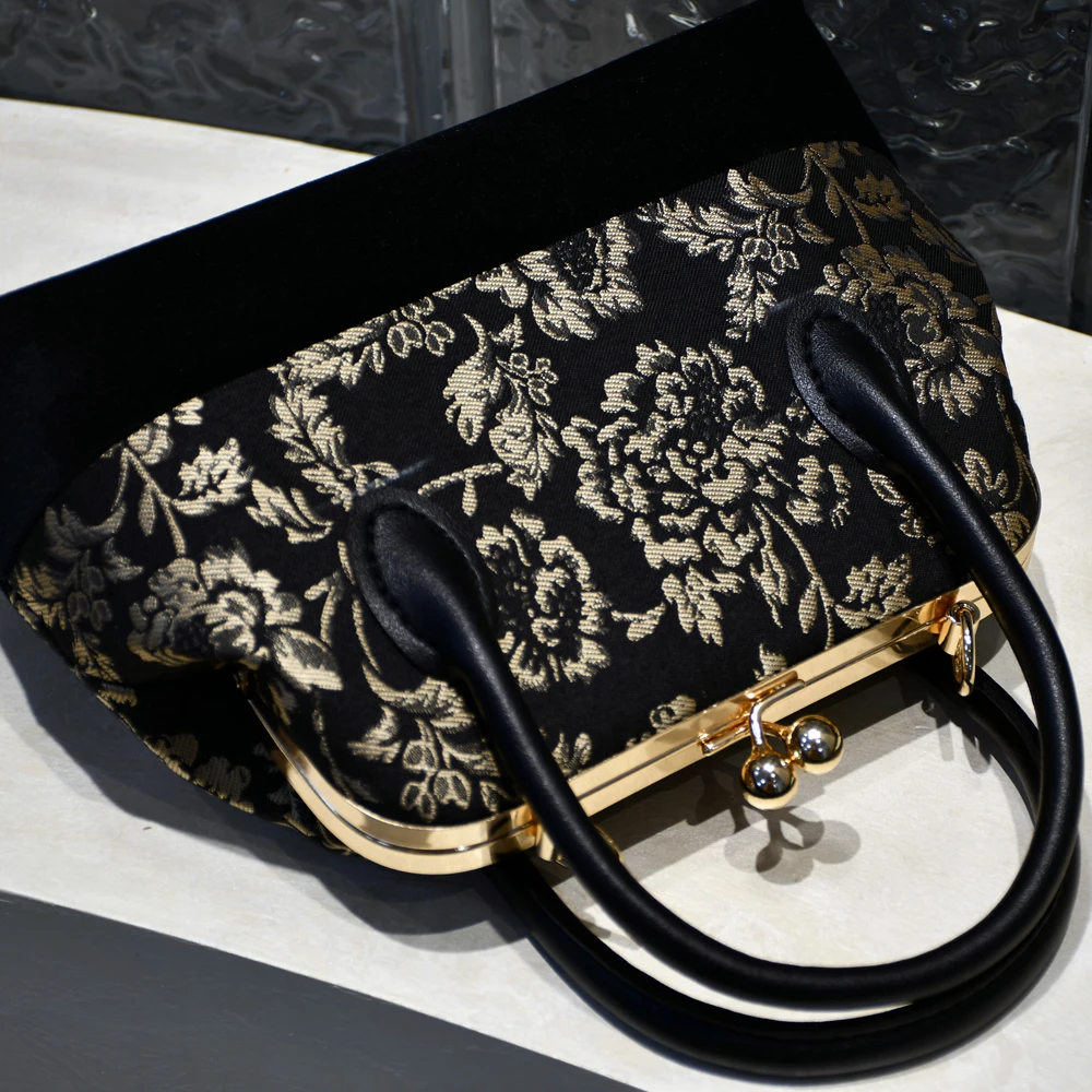 Classic Flowers Top Handle Bags Women's Handbags Purses Vintage Chinese Style Bag Wood Hand Vintage Fashion Bags