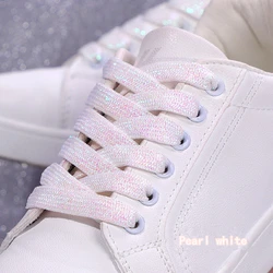Colorful Glitter White and Gold Silver Shiny Flat Shoelaces - 160cm (Pearl white)