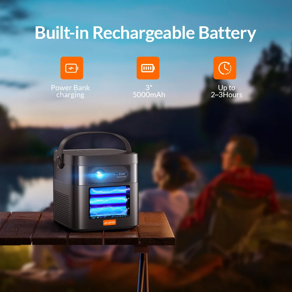 VEVSHAO Projetor V50, mini projetor DLP LED portátil 3D 4K HD WiFi 1080P para cinema em casa com bateria de 15000mAh - Image 2