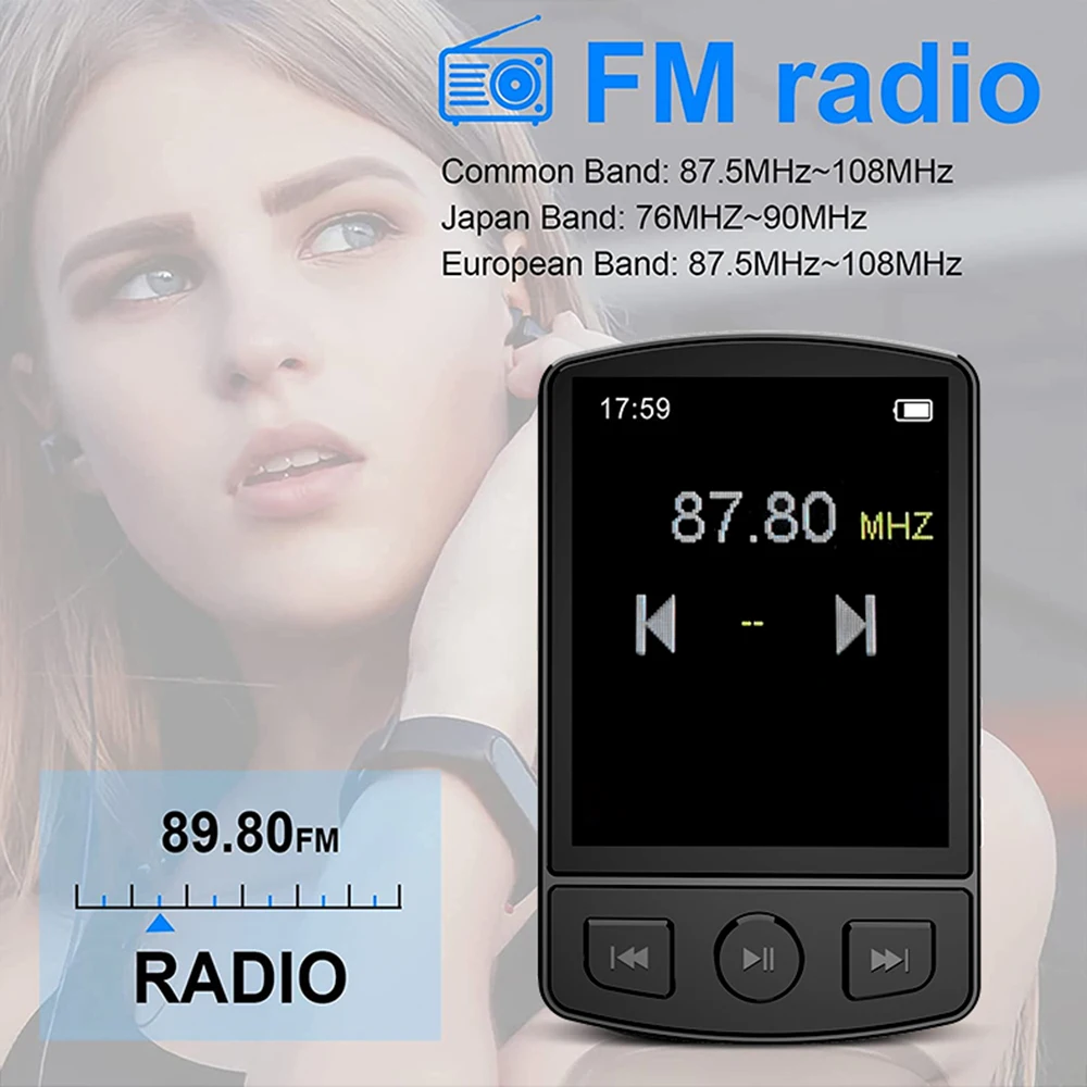 1.77 Inch Color Screen Bluetooth 5.2 MP3 Player with Speaker Mic, Lossless HiFi Music Player Support 128GB TF Card, Recording