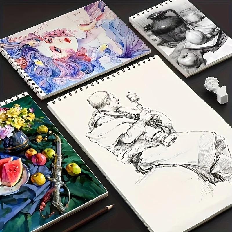 1 quaderno da disegno vintage in pelle con spirale, 20 fogli di carta per acquerello senza acidi, quaderno artistico per adulti e principianti A - immagine 5