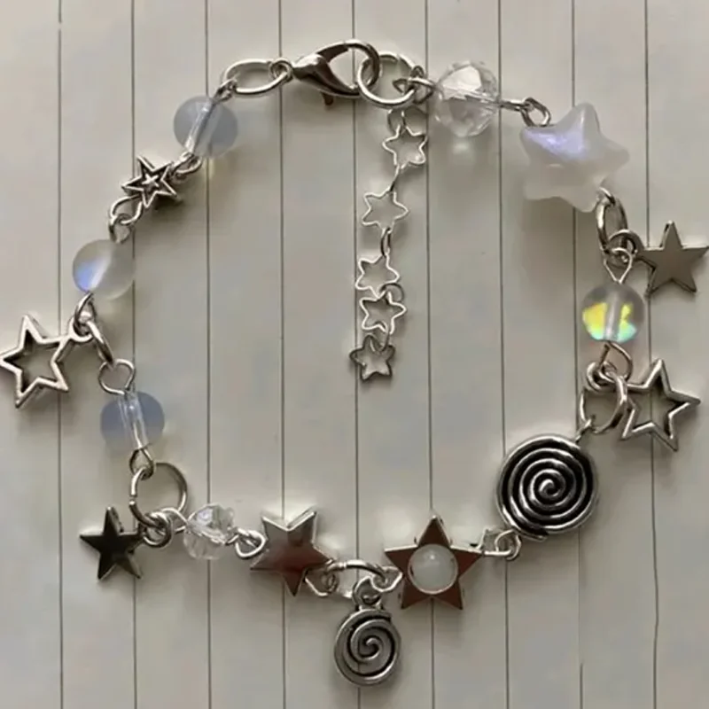 Handmade Y2K Gothic Beaded Dice Bracelet - No 8 Ball Star Design