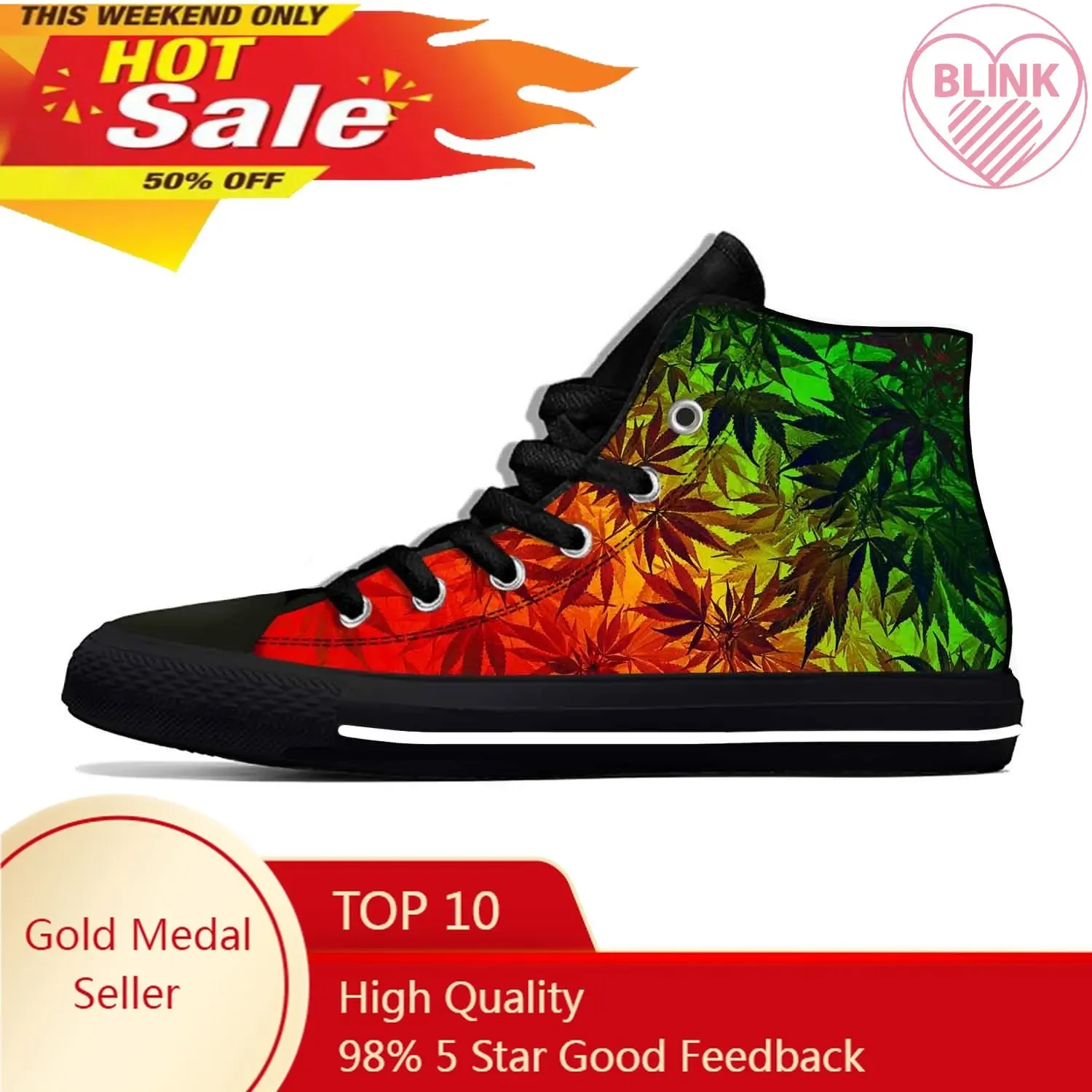 

Hot Cannabis Marijuana Plant Leaves Weed Leaf Pot Casual Cloth Shoes High Top Lightweight Breathable 3D Print Men Women Sneakers