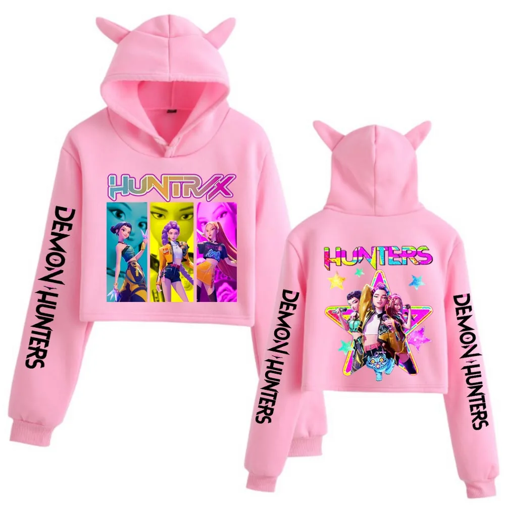 Kpop Demon Hunters Crop Tops Sudadera Con Orejas De Gato Sudadera Con Capucha De Moda Para Ninas De Manga Larga