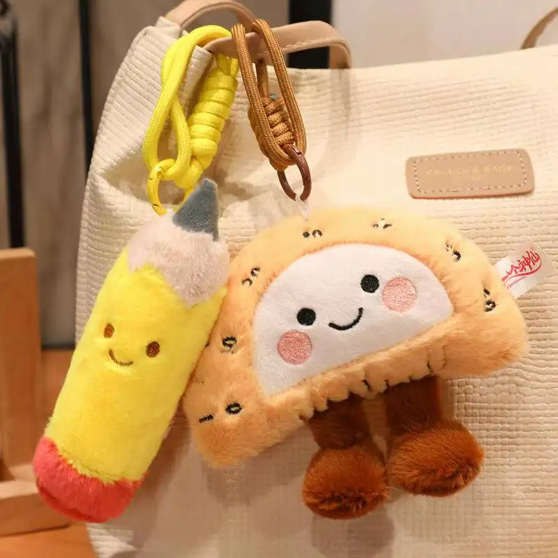 Kawaii Stationery Series Plush Toys Soft Fluffy Cartoon Ruler Pencil Eraser Pendnat Doll Lovely Desktop Decor Bags Hanging Toys