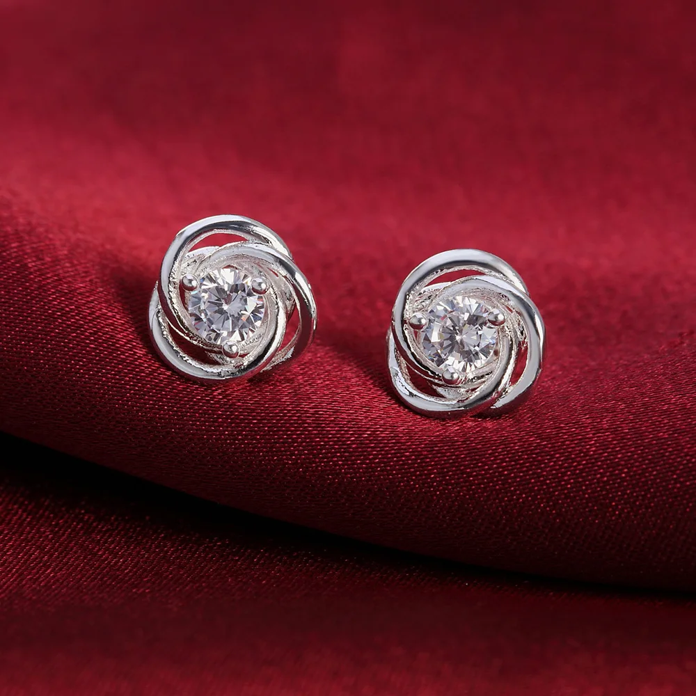 

New wedding party 925 Sterling Silver earrings for Women Street fashion Jewelry birthday Gift Shiny zircon studs