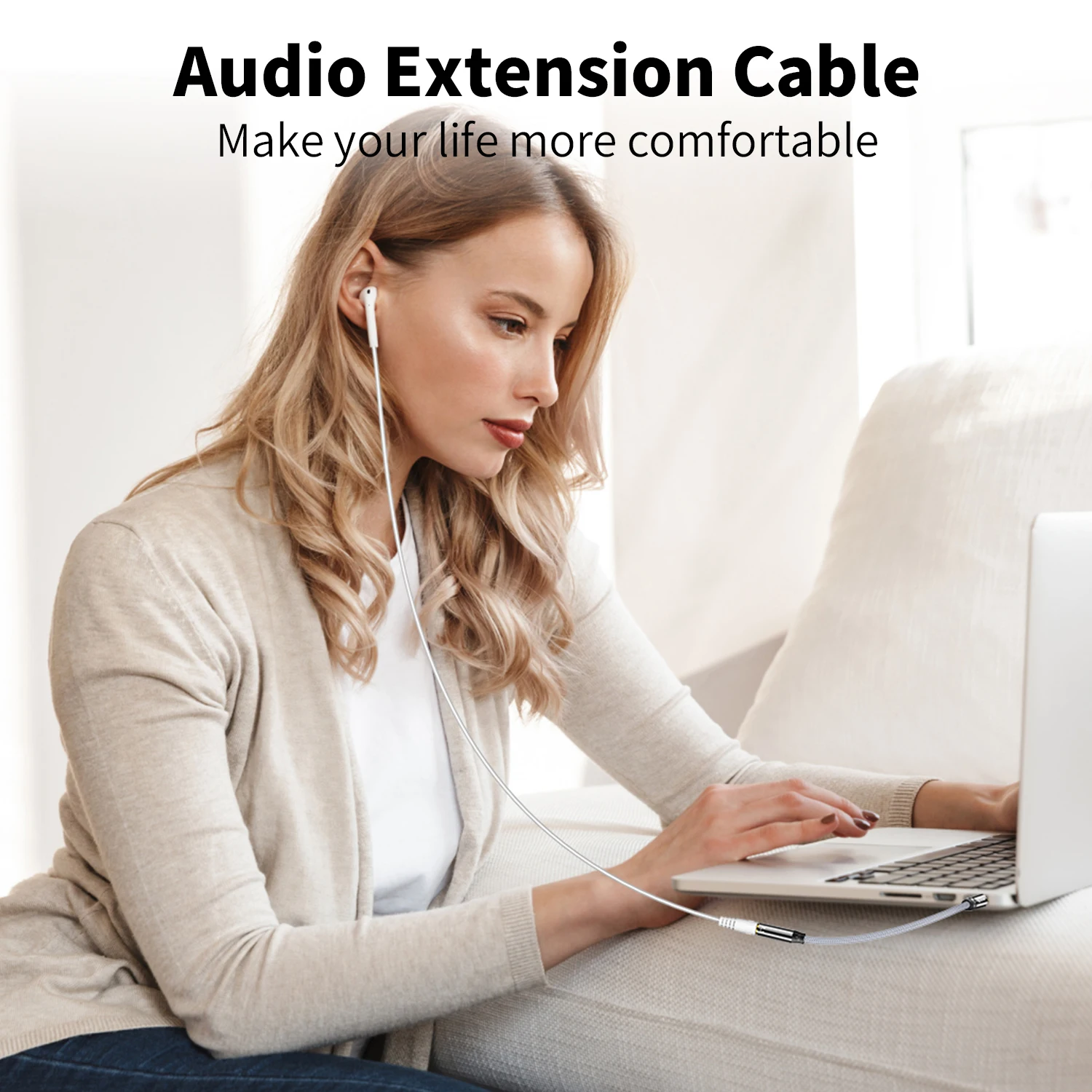 Nylon Braided 3.5mm Audio Extension Cable - Male to Female TRS Aux Cord Extender