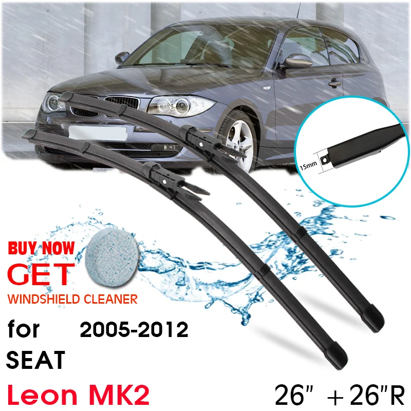 

Car Blade Front Window Windshield Rubber Silicon Refill Wiper For Seat Leon MK2 2005-2012 LHD/RHD 26"+ 26"R Car Accessories