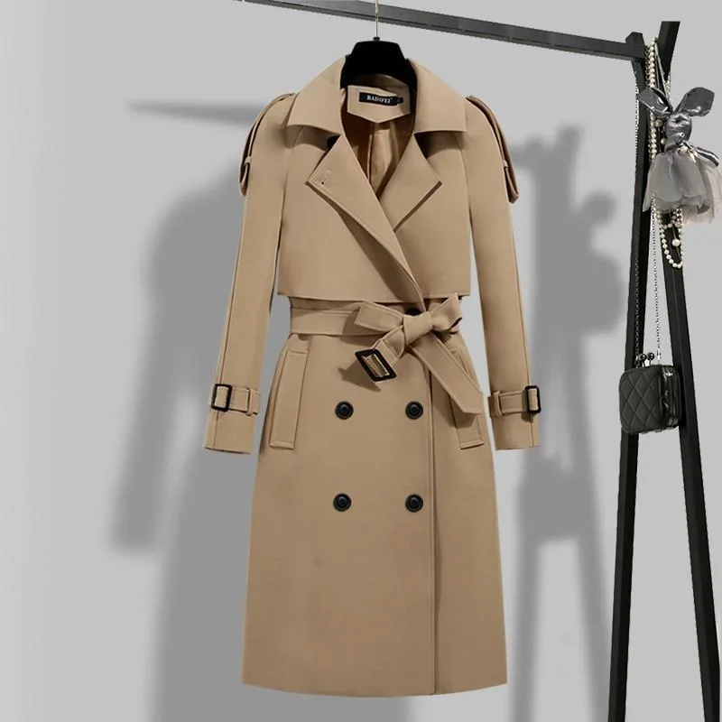 

Women's Double Breasted Long Trench Coat Lapel Jacket Long Sleeve Windbreaker Coat Overcoat Outwear Pockets Long Coats with Belt
