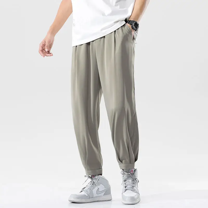 Minimal Men Fashion Work Pants Daily Commuting Plus Size Wide Leg Pants Men Drawstring Sweatpants Comfortable Sports Fitness black khakis Casual Pants