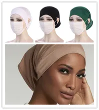 

Women Cross Toe Headband Bandana Hat Muslim Hijab Solid Color Cap Arab Dubai Islamic New Muslim Caps Stretch Turban Islamic Cap