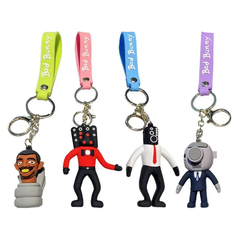 Car Skibidis Toilets Plush KeyChain Funny Auto Keyring Chain Pendant Soft Plastic Auto Keychain Backpack Decoration Car Interior