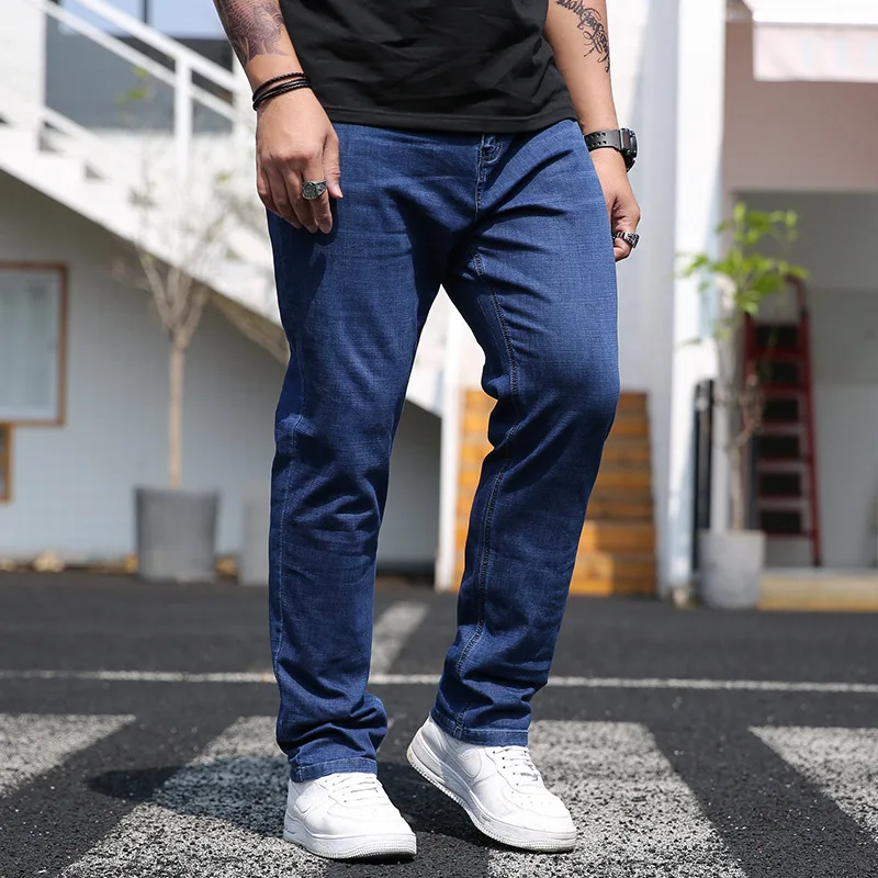 

New Arrival Fashion Large Men Thin Loose Comfortable Softener Straight Full Length Casual Men Jeans Plus Size 38404243 44 454648