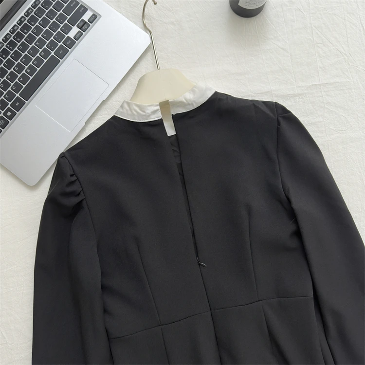 Elegant Evening Dresses for Women Patchwork O-neck Long Sleeves A-line Party Dress Korean Fashion French Retro Vestidos Mujer