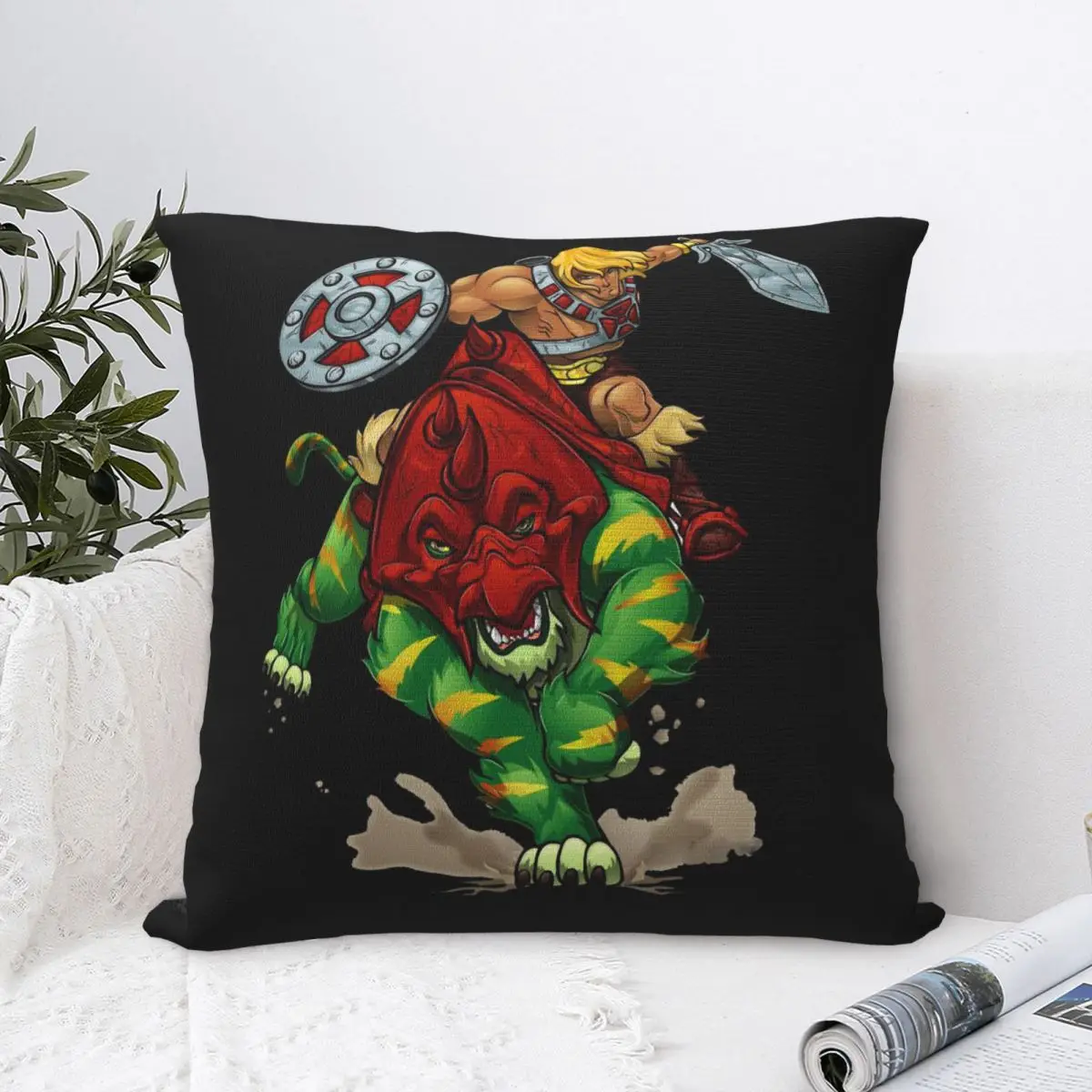 

Battlecat Throw Pillow Case He-Man The Master Of The Universe Backpack Cojines Covers DIY Printed Washable Sofa Decor