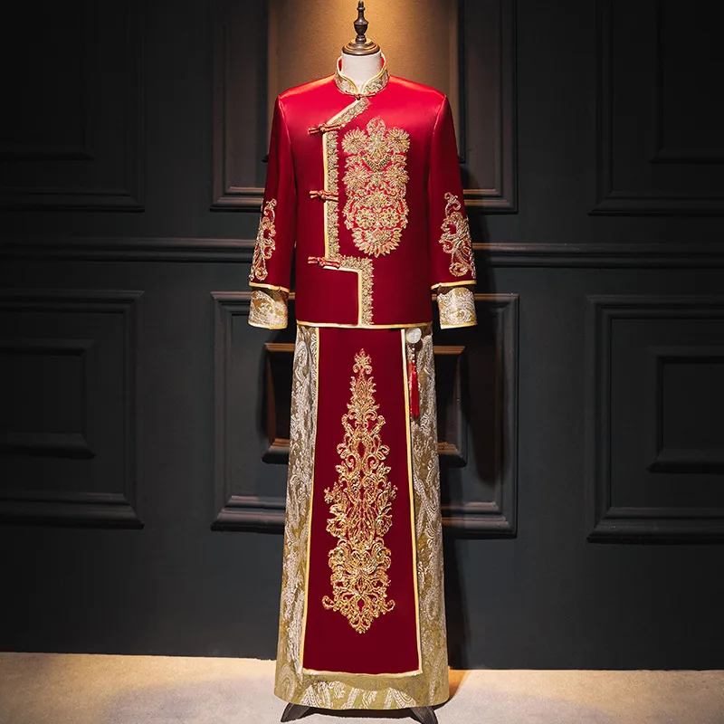 

Chinese Style Traditional Bridegroom Wedding Dress Vintage Men High Quality Sequins Beaded Embroidery Clothing
