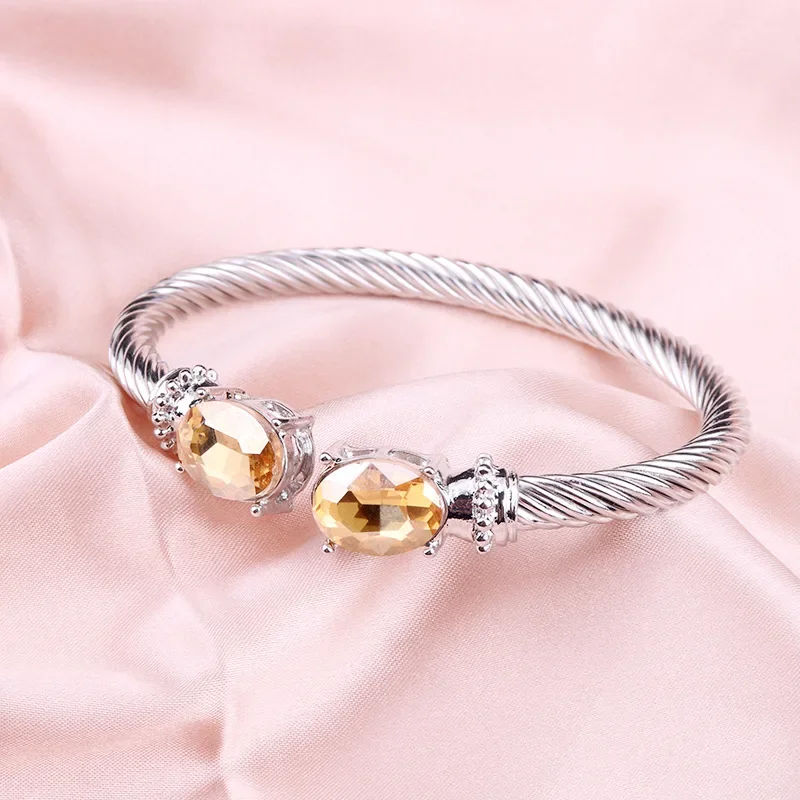 

Fashion New Stainless Steel Adjustable Oval Zircon Bangles for Women Wedding Prom Party Show Jewelry Influencer Accessories Gift