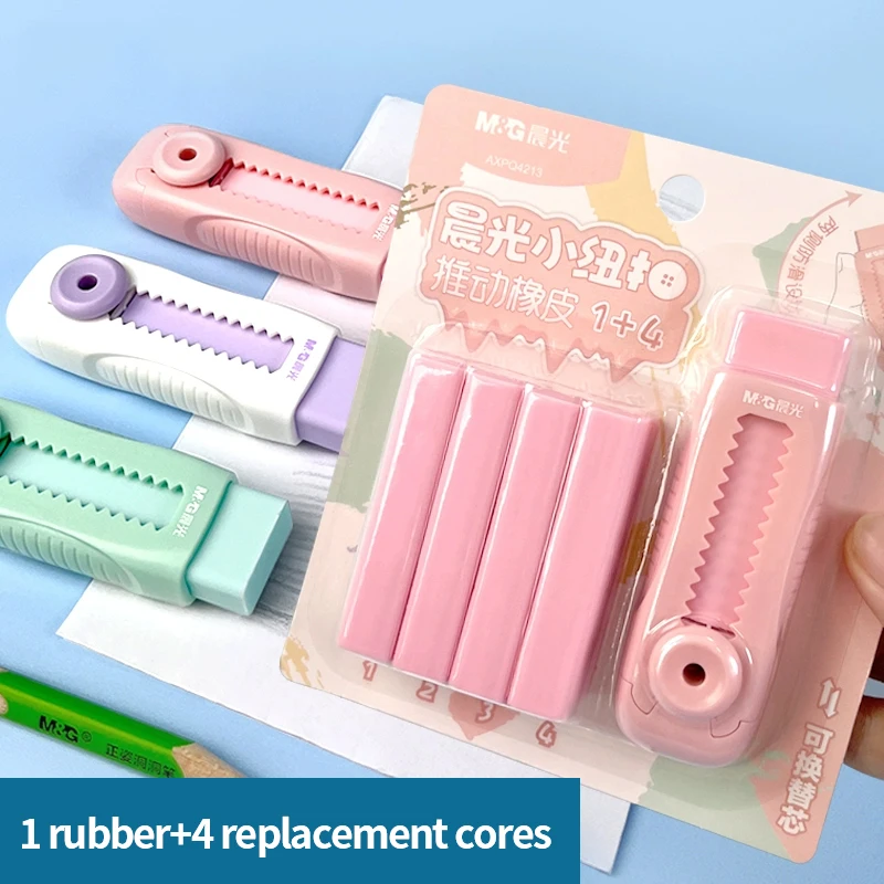 Pencil Eraser Push-pull Rubber with 4 Refills Erasers Cute Pencil Eraser Student Kawaii Rubber School Stationery Office