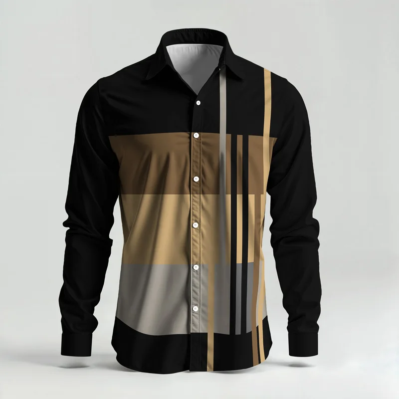 2025 Trendy Men Shirt Set Geometry Print Summer Fashion Simple Two Piece Set Mens Gradient Lightweight Party Long Sleeves Suit_voghion.com