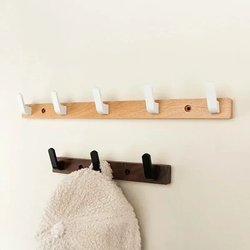 Perforated Light Luxury Black Nordic Creative Wooden Hook Wall Hanging Wall Black Walnut Decorative Row Hook 2