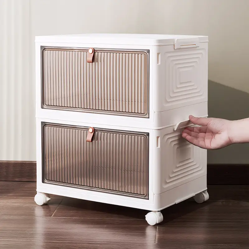 1pc Foldable Classic Style Plastic Storage Box with Magnetic Lid and Smooth Wheels, Multi-Layer Options for Wardrobe - Image 4