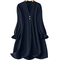Women Plus Size 1XL-5XL Fashion Solid Color Button Front Shirt Dress Ladies Casual Long Sleeve Notched Neck Elegant Dress - Image 4