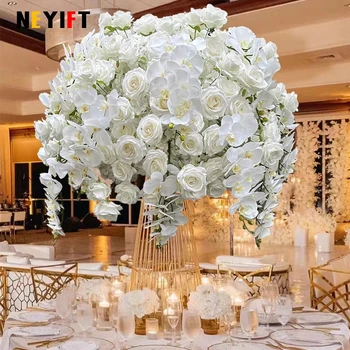 80/70/60/40cm White Large Flower Ball Artificial Table Centerpiece for Event Wedding Decor Road Lead Floral Arrangement Bouquet 1