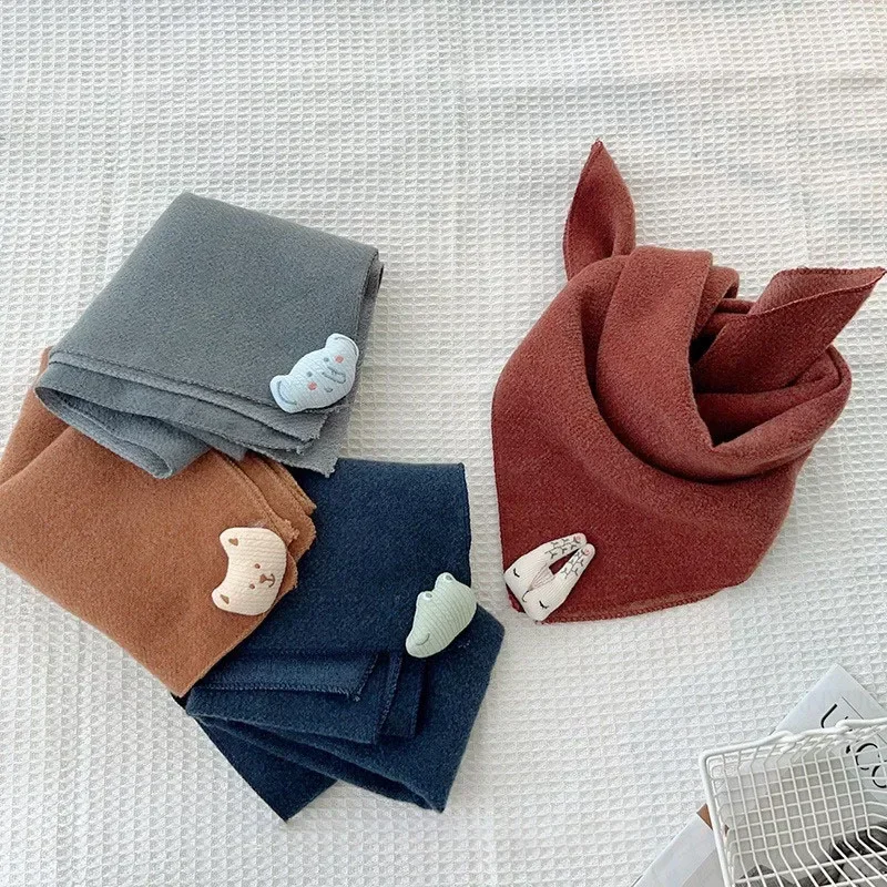 Children Cartoon Square Scarves Boys Girl Infant Winter Outdoor Windproof Warm Neckerchief Sweet Cute Korean Baby Clothing Scarf
